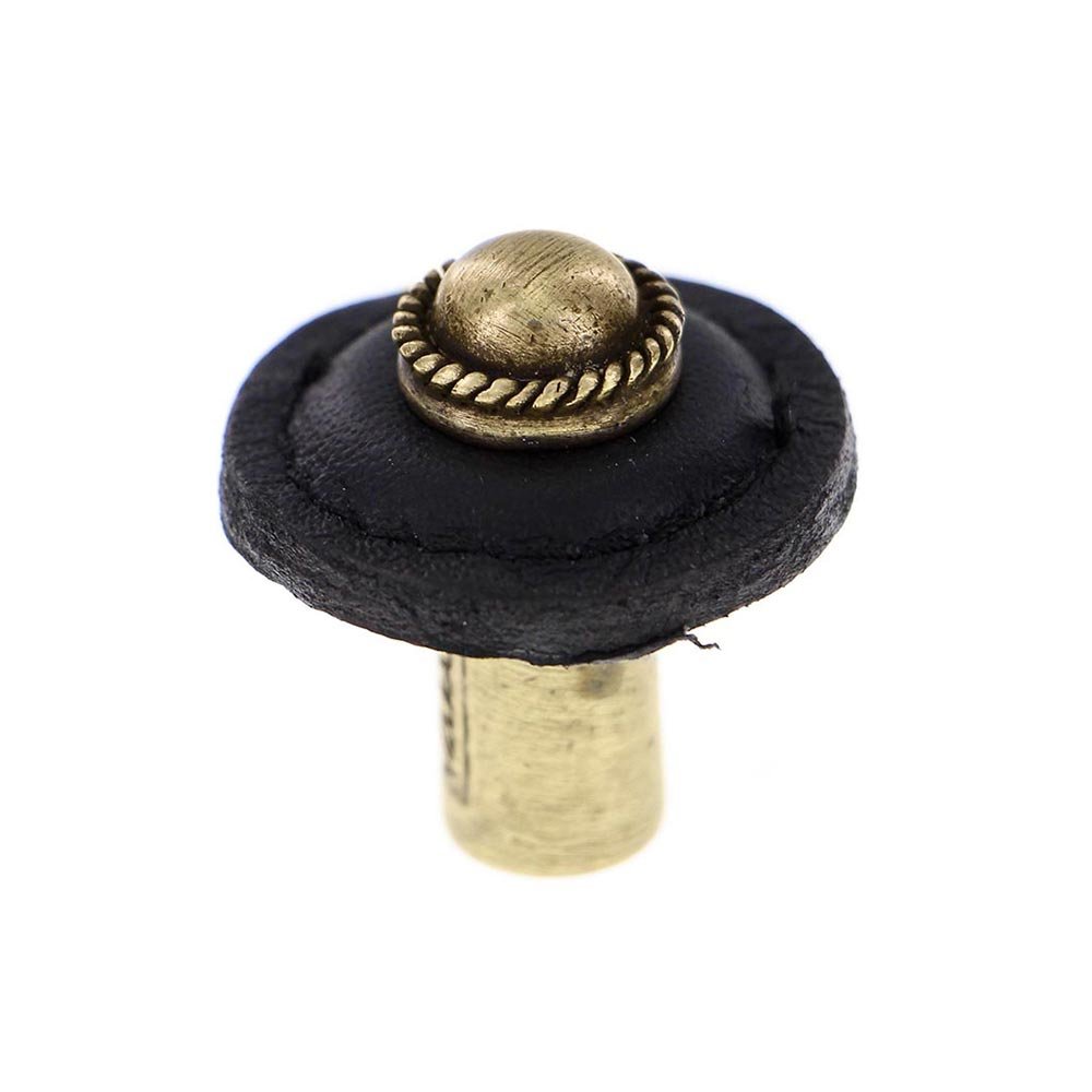 Vicenza Hardware 1 1/4" Round Knob with Leather Insert in Antique Brass with Brown Leather Insert