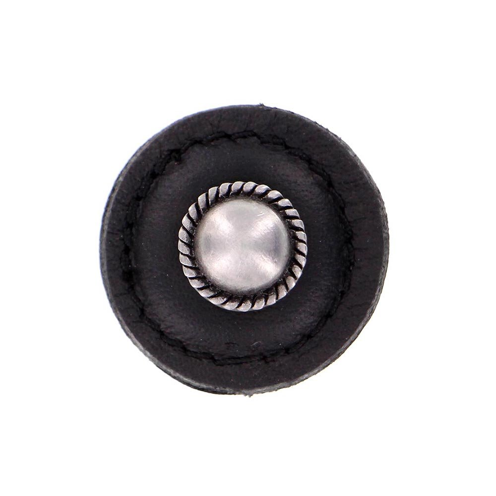 Vicenza Hardware 1 1/4" Round Knob with Leather Insert in Antique Nickel with Black Leather Insert