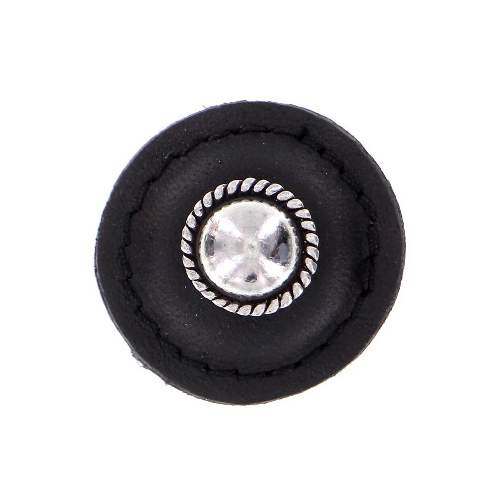 Vicenza Hardware 1 1/4" Round Knob with Leather Insert in Vintage Pewter with Black Leather Insert