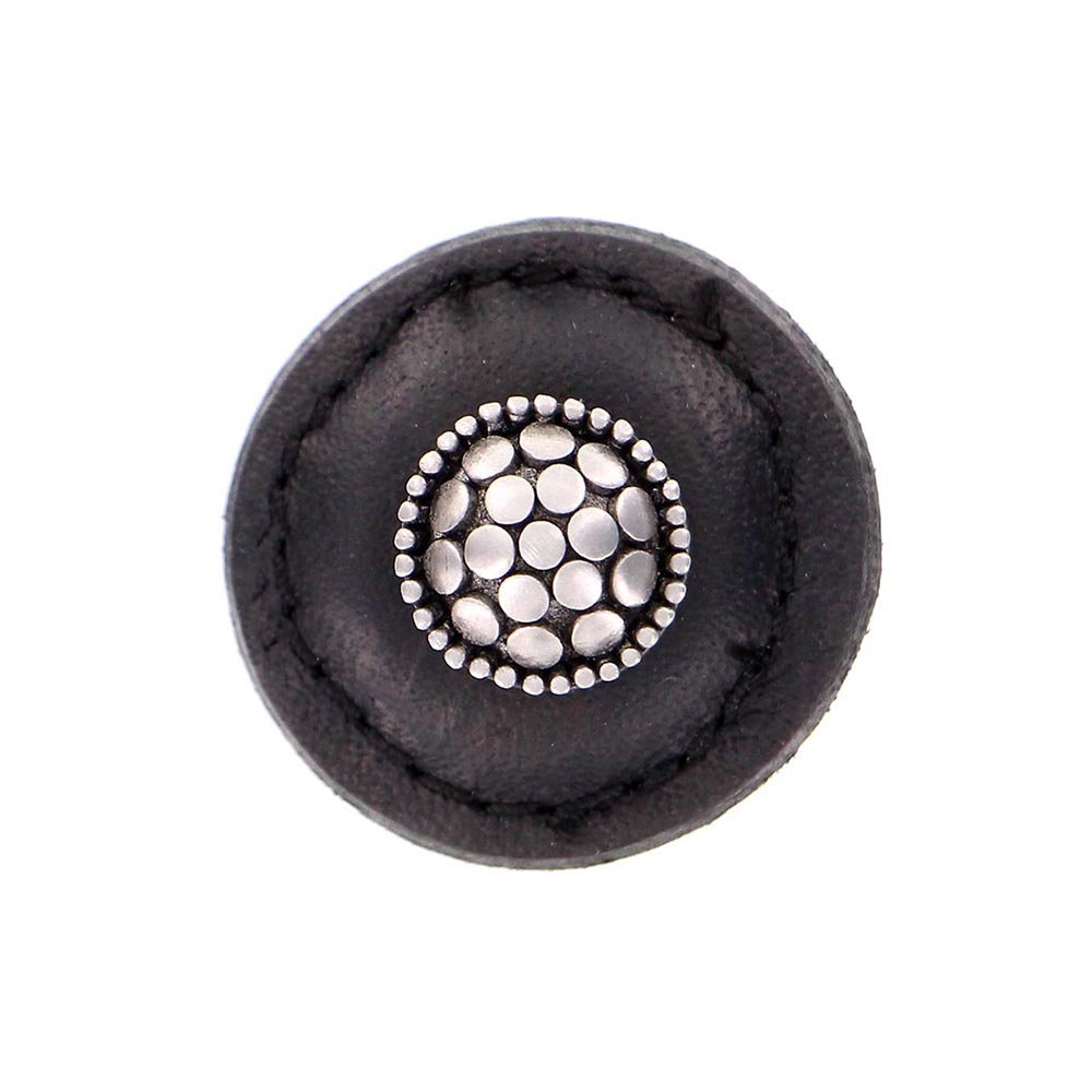 Vicenza Hardware 1 1/4" Round Knob with Leather Insert in Antique Nickel with Black Leather Insert