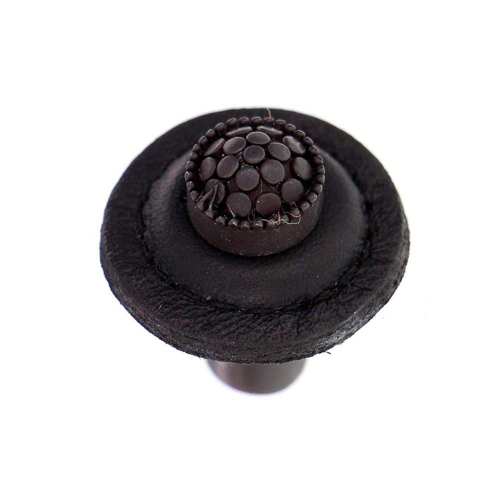 Vicenza Hardware 1 1/4" Round Knob with Leather Insert in Oil Rubbed Bronze with Black Leather Insert