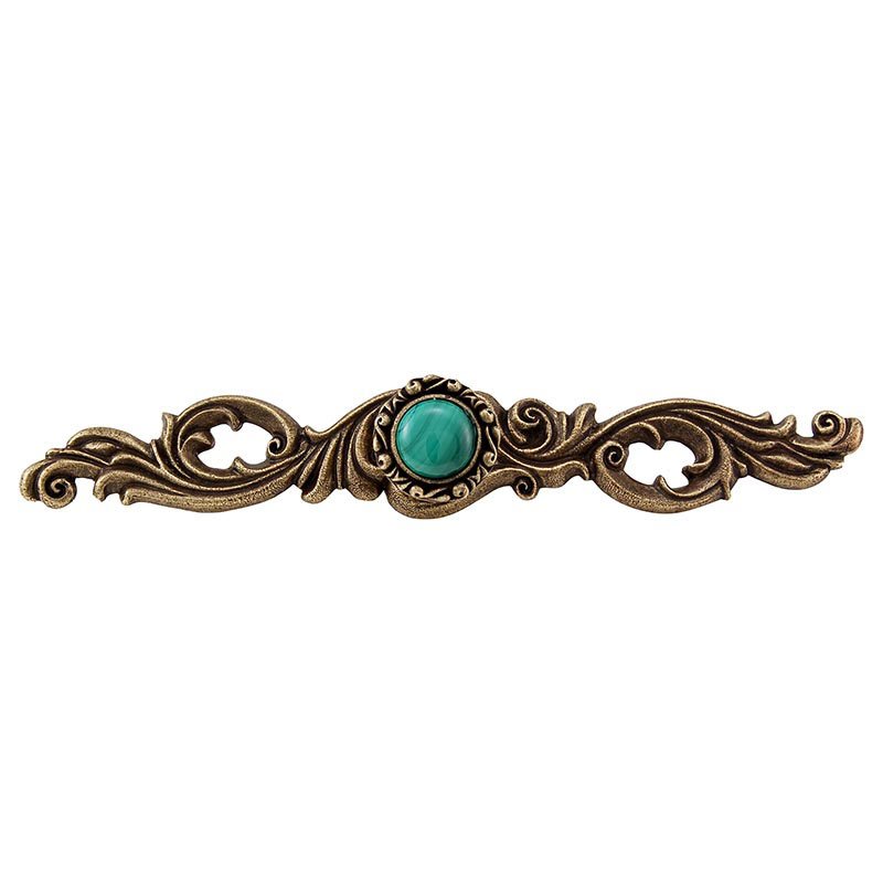 Vicenza Hardware Stone Insert Knob with Decorative Backplate in Antique Brass with Malachite Insert