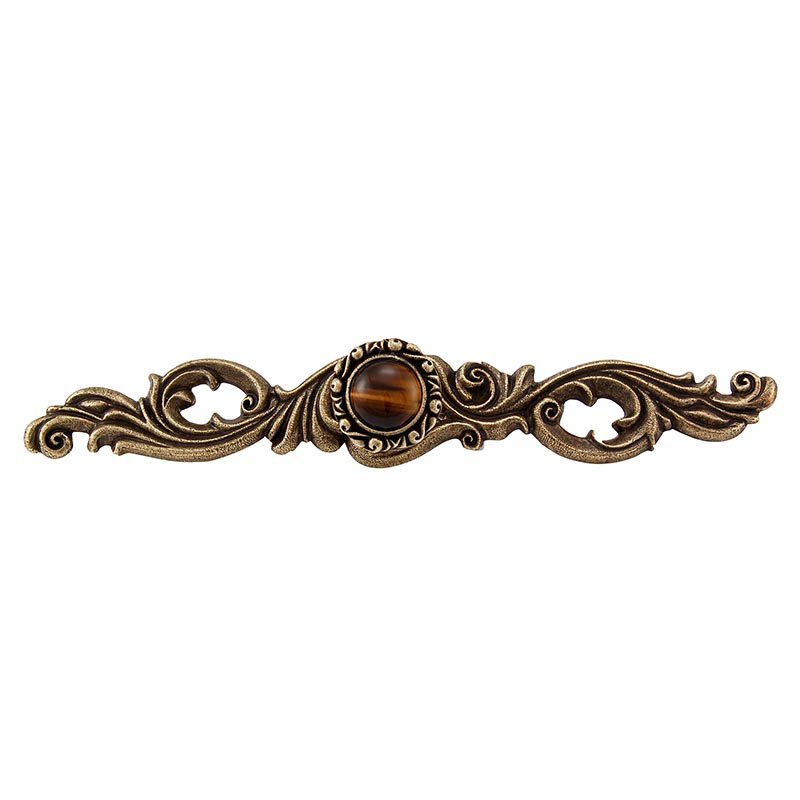Vicenza Hardware Stone Insert Knob with Decorative Backplate in Antique Brass with Tigers Eye Insert