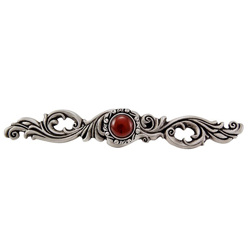Vicenza Hardware Stone Insert Knob with Decorative Backplate in Antique Nickel with Carnelian Insert