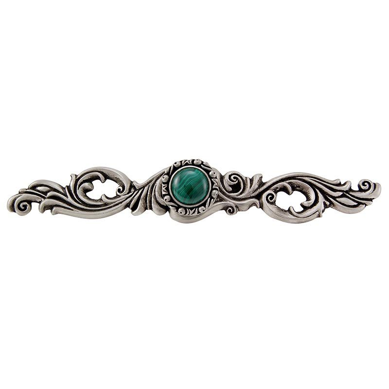 Vicenza Hardware Stone Insert Knob with Decorative Backplate in Antique Nickel with Malachite Insert