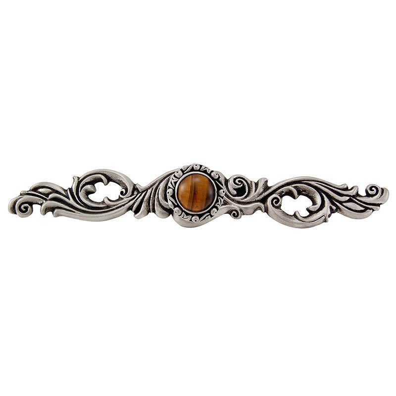 Vicenza Hardware Stone Insert Knob with Decorative Backplate in Antique Nickel with Tigers Eye Insert