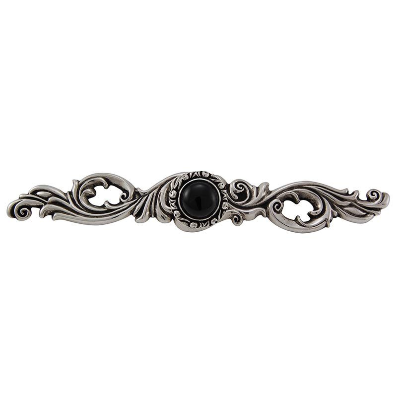 Vicenza Hardware Stone Insert Knob with Decorative Backplate in Antique Silver with Black Onyx Insert