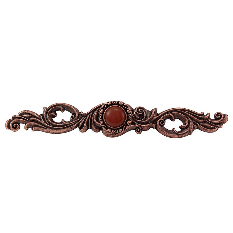 Vicenza Hardware Stone Insert Knob with Decorative Backplate in Antique Copper with Carnelian Insert