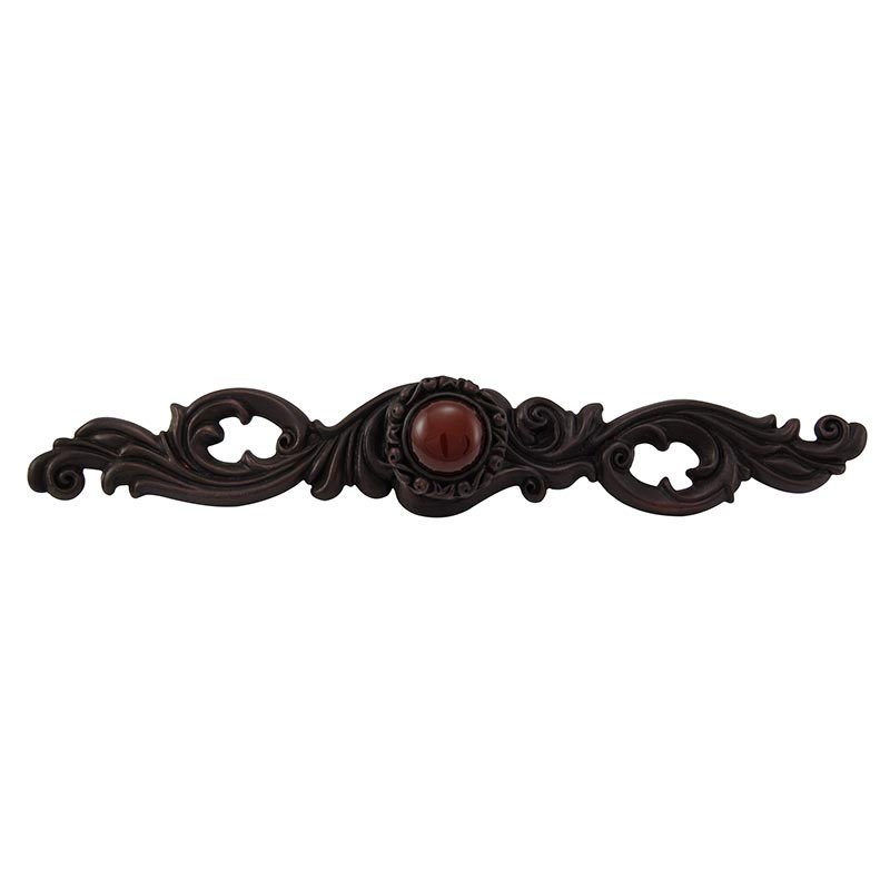 Vicenza Hardware Stone Insert Knob with Decorative Backplate in Oil Rubbed Bronze with Carnelian Insert