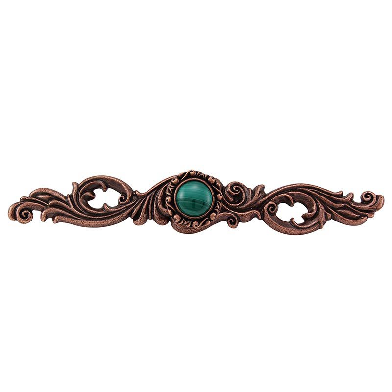 Vicenza Hardware Stone Insert Knob with Decorative Backplate in Antique Copper with Malachite Insert