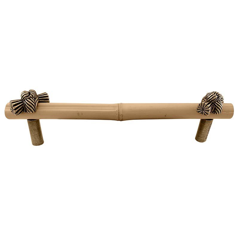 Vicenza Hardware Handle with Bamboo - 9" Centers in Antique Brass