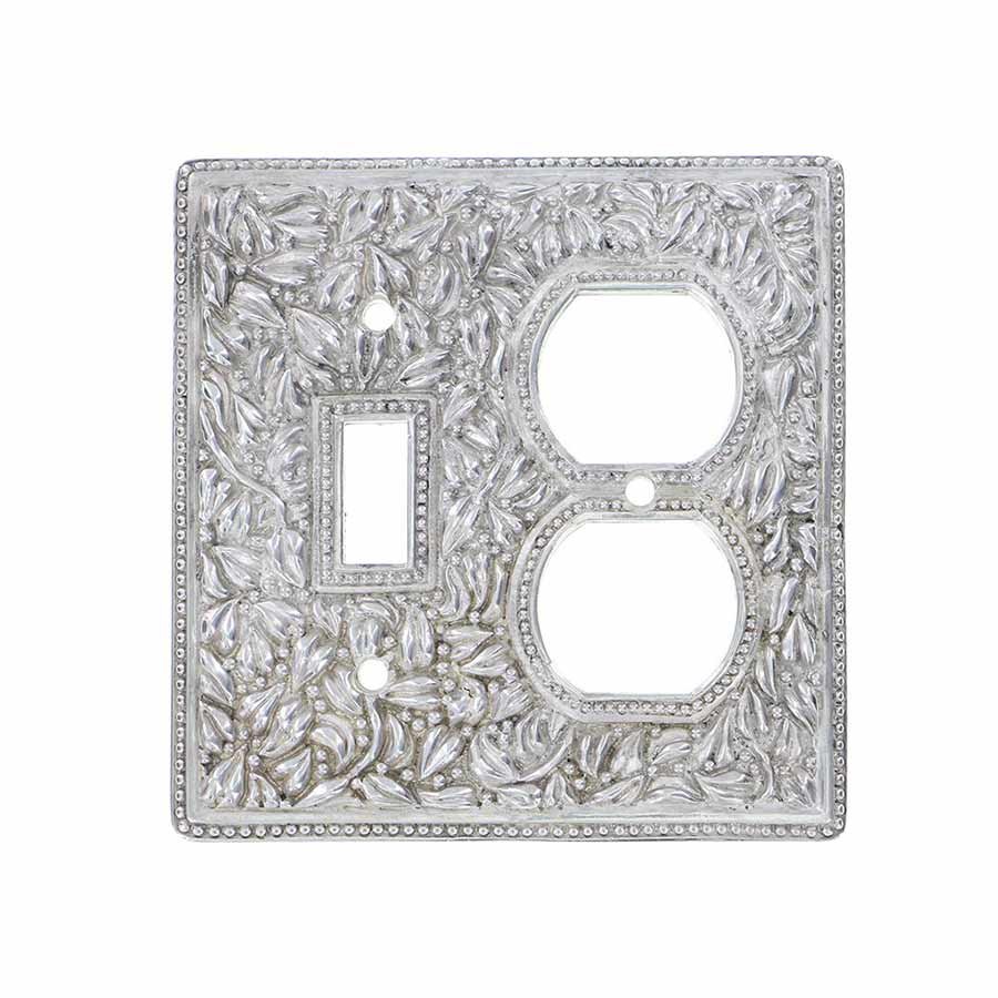 Vicenza Hardware Single Toggle & Outlet Switchplate in Polished Silver