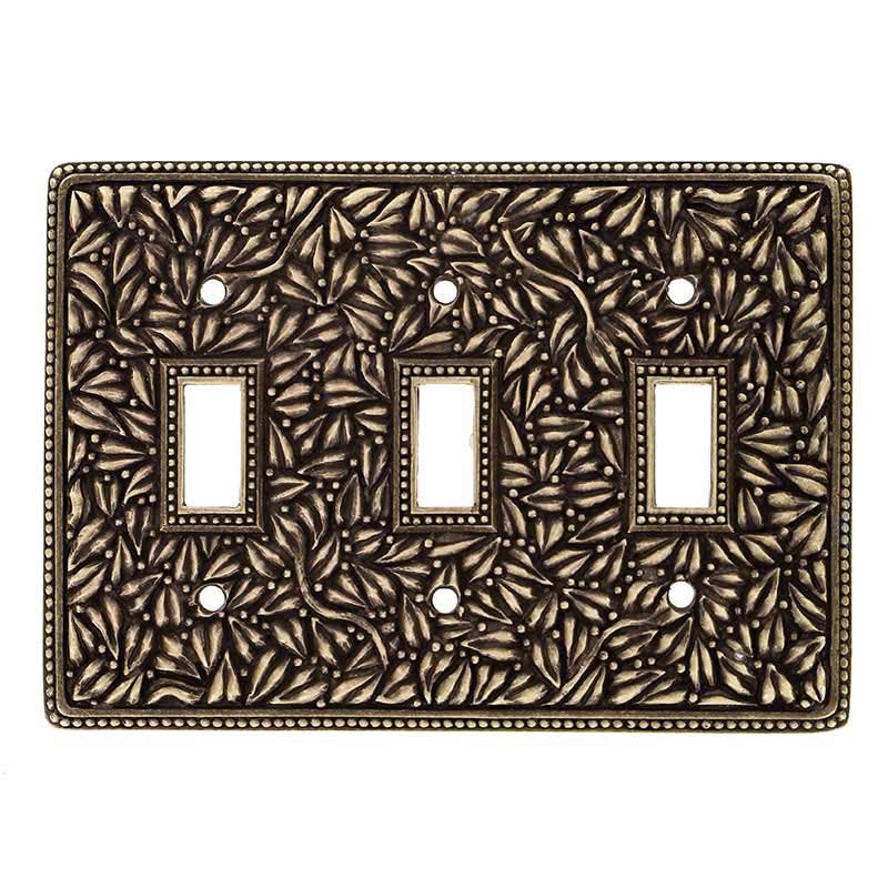 Vicenza Hardware Triple Toggle Switchplate in Antique Brass