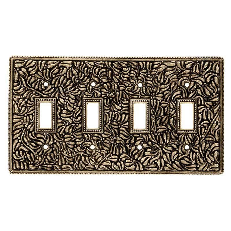 Vicenza Hardware Quadruple Toggle Switchplate in Antique Gold