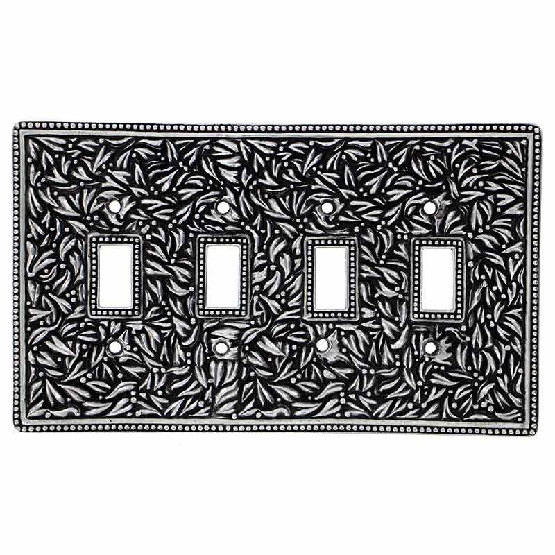Vicenza Hardware Quadruple Toggle Switchplate in Antique Silver