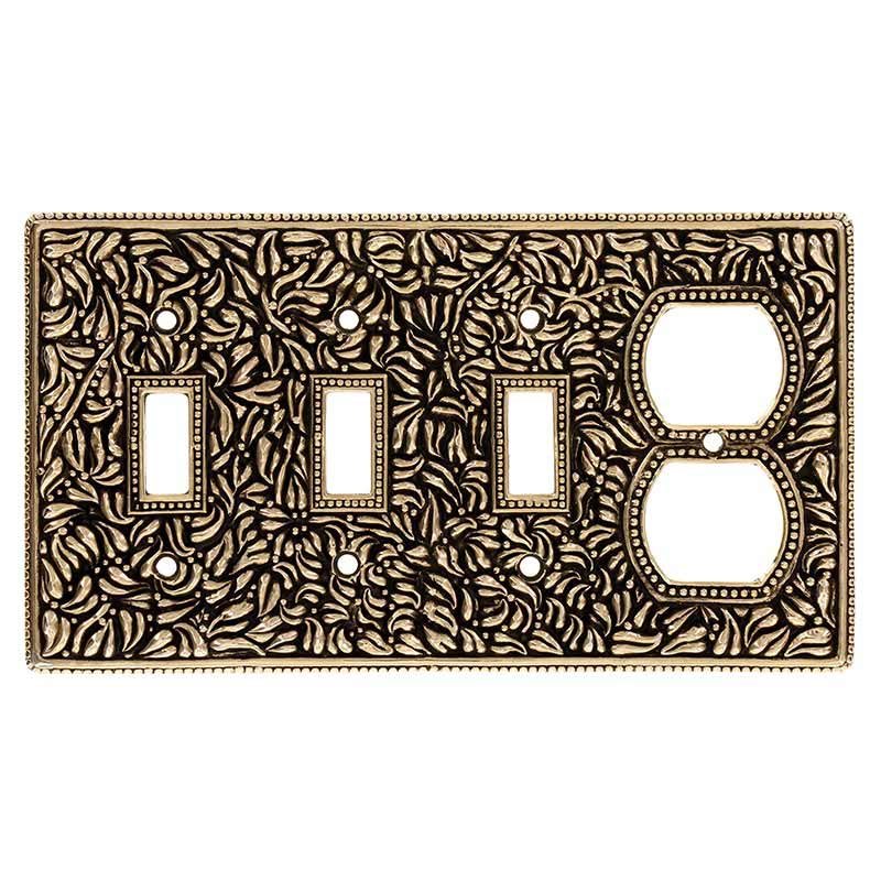 Vicenza Hardware Triple Toggle Single Combo Outlet Switchplate in Antique Gold