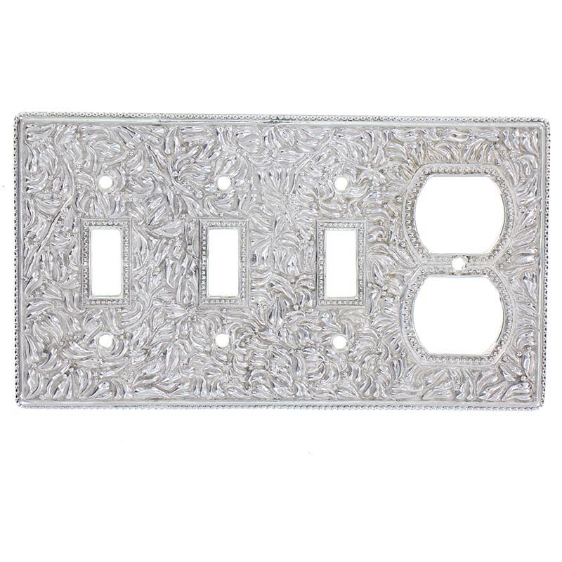 Vicenza Hardware Triple Toggle Single Combo Outlet Switchplate in Polished Silver