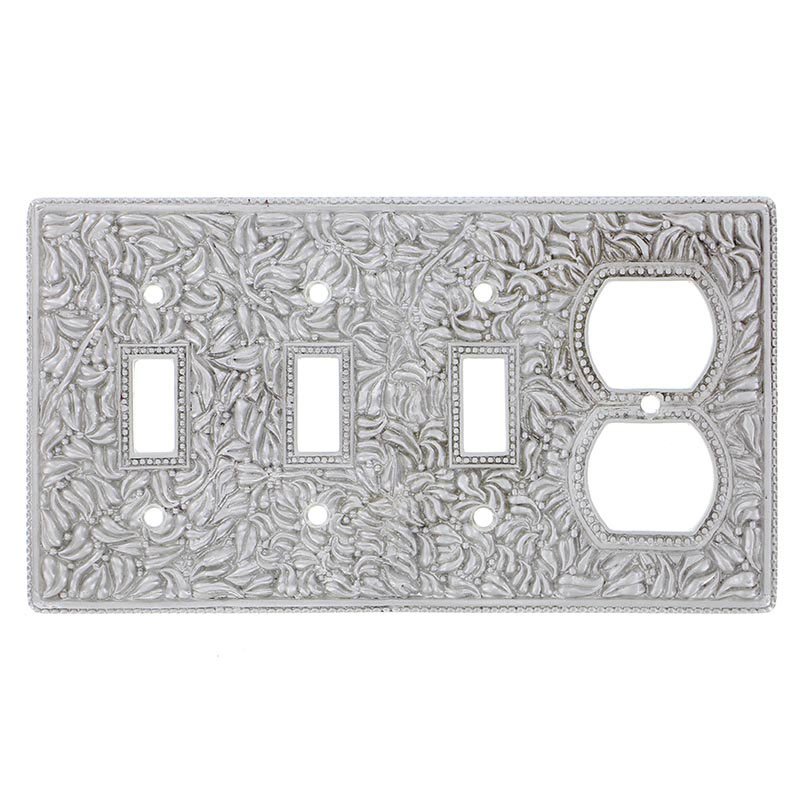 Vicenza Hardware Triple Toggle Single Combo Outlet Switchplate in Satin Nickel