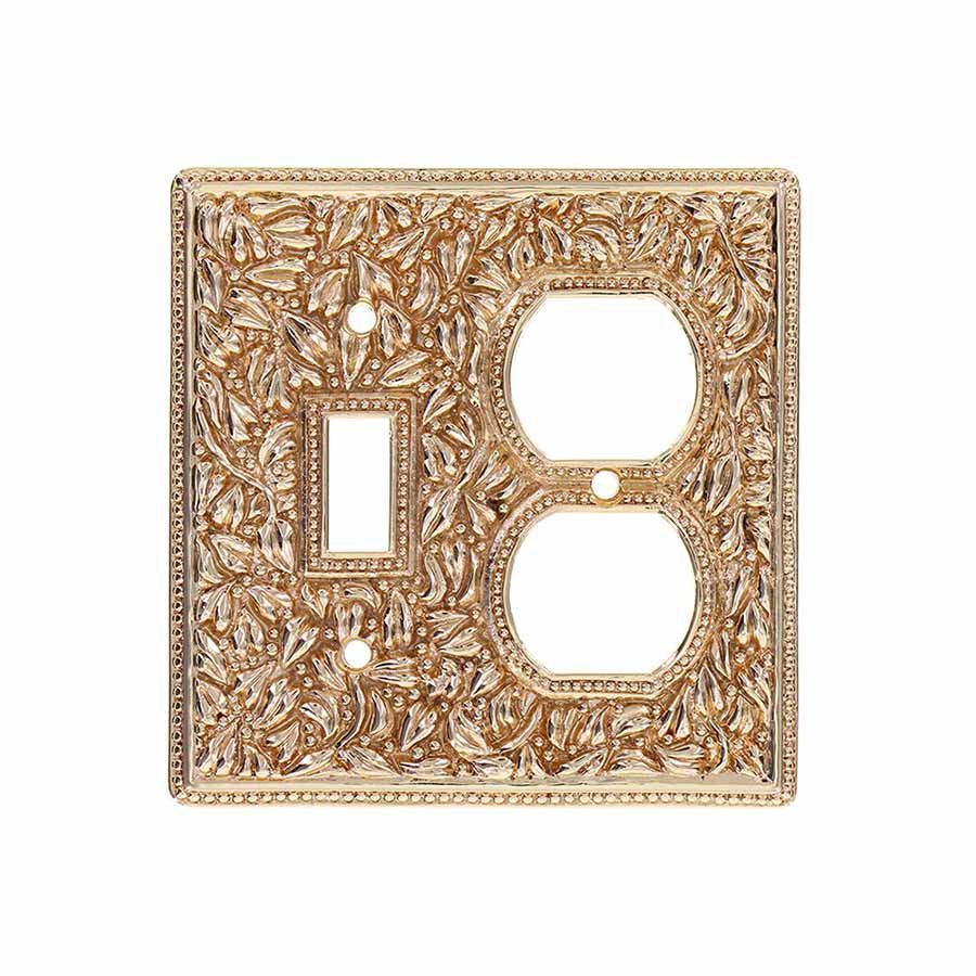 Vicenza Hardware Single Toggle Single Outlet Combo Jumbo Switchplate in Polished Gold