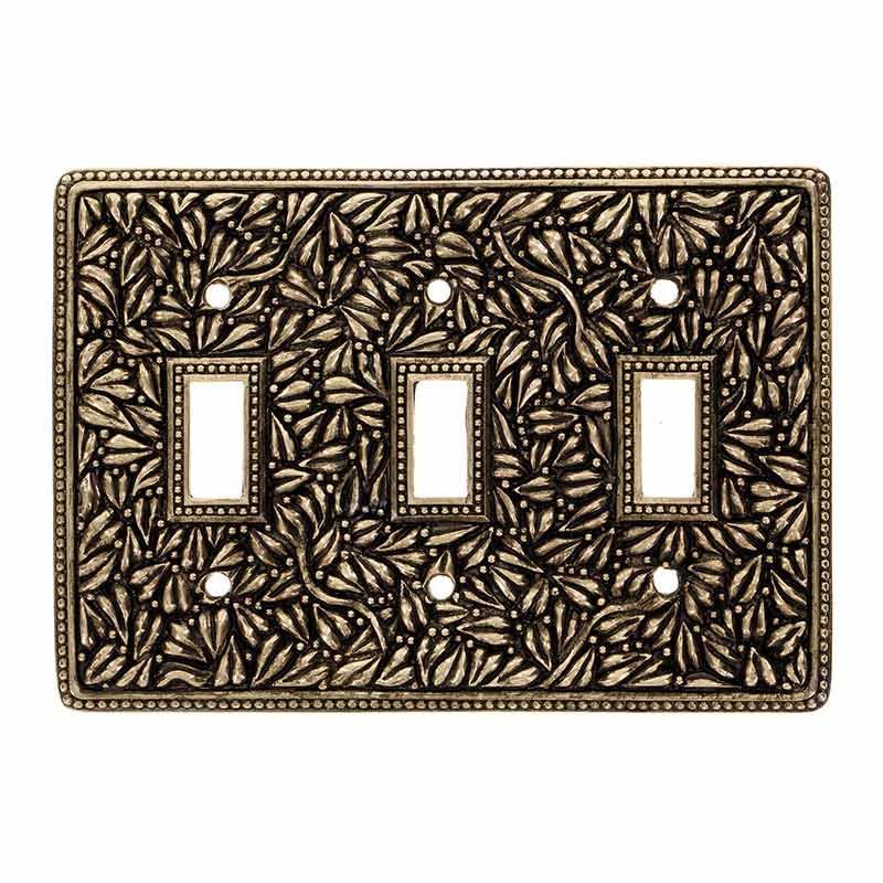 Vicenza Hardware Triple Toggle Jumbo Switchplate in Antique Gold