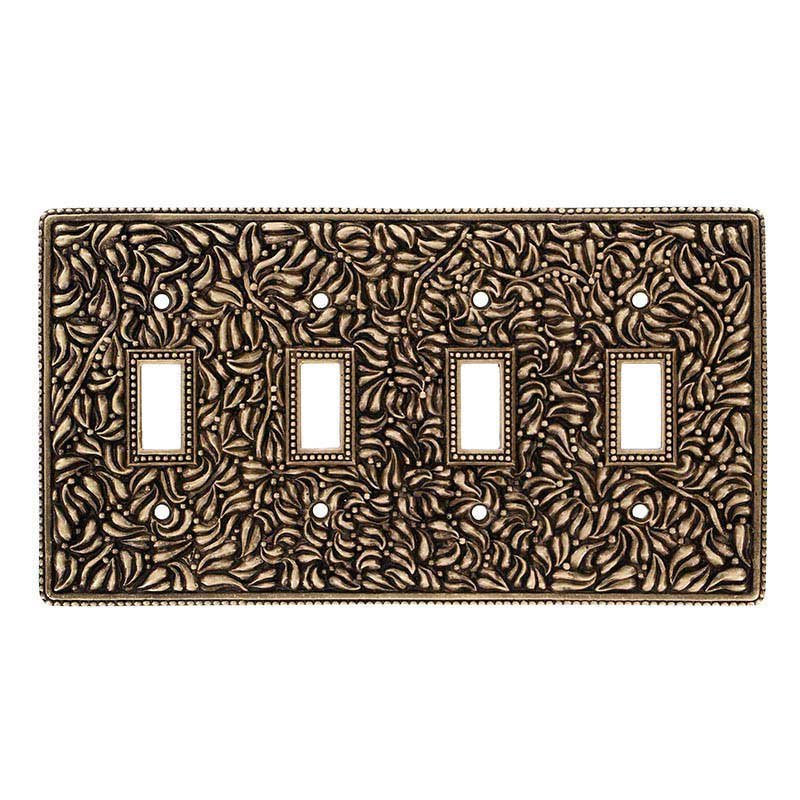 Vicenza Hardware Quadruple Toggle Jumbo Switchplate in Antique Brass