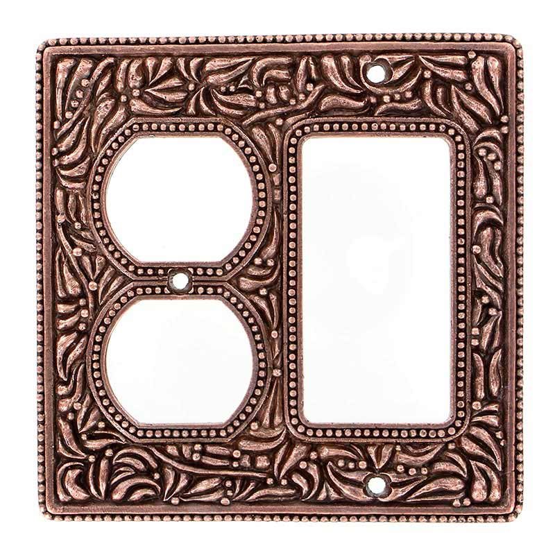 Vicenza Hardware Single Rocker Single Outlet Combo Jumbo Switchplate in Antique Copper