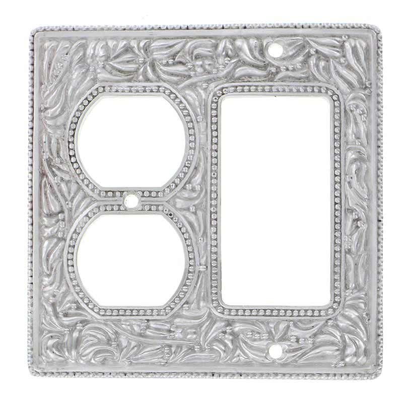 Vicenza Hardware Single Rocker Single Outlet Combo Jumbo Switchplate in Polished Silver