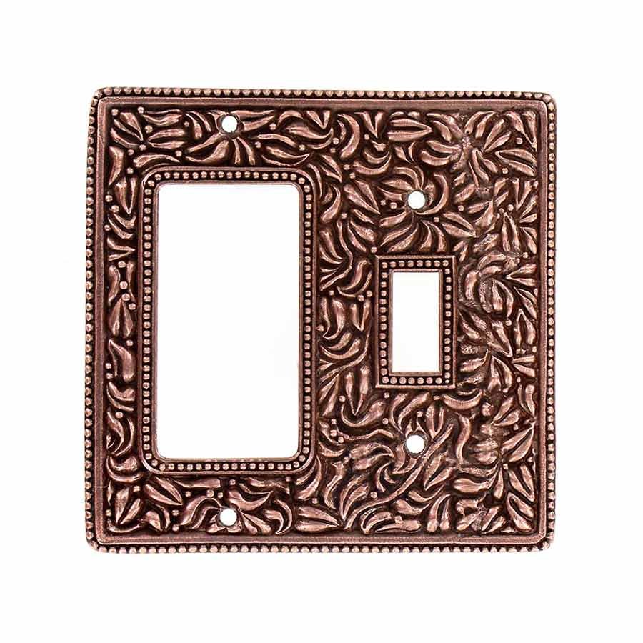 Vicenza Hardware Single Toggle Single Rocker Combo Jumbo Switchplate in Antique Copper