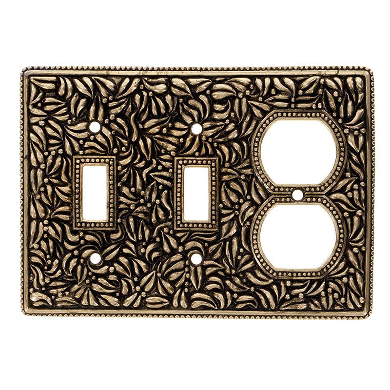 Vicenza Hardware Double Toggle Single Outlet Combo Jumbo Switchplate in Antique Gold