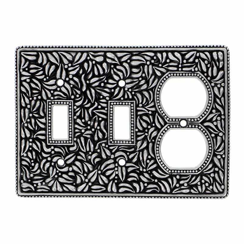 Vicenza Hardware Double Toggle Single Outlet Combo Jumbo Switchplate in Antique Nickel