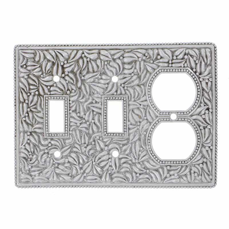 Vicenza Hardware Double Toggle Single Outlet Combo Jumbo Switchplate in Satin Nickel