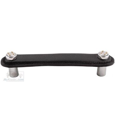 Vicenza Hardware Leather Collection 4" (102mm) Rochetta Pull in Black Leather in Two Tone