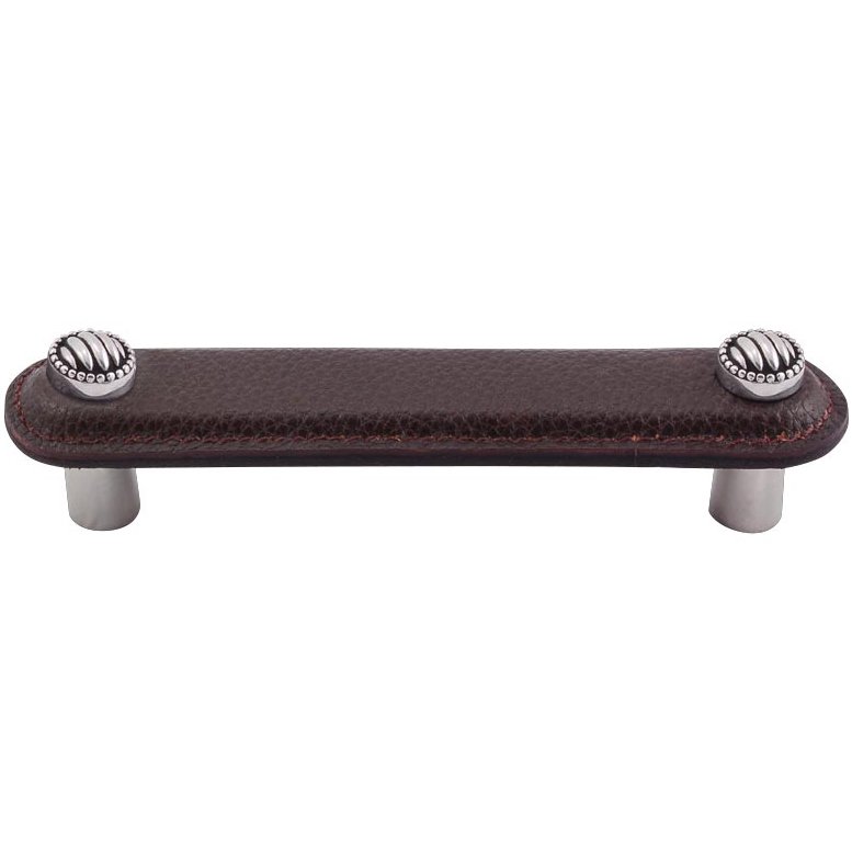 Vicenza Hardware Leather Collection 4" (102mm) Sanzio Pull in Brown Leather in Antique Silver