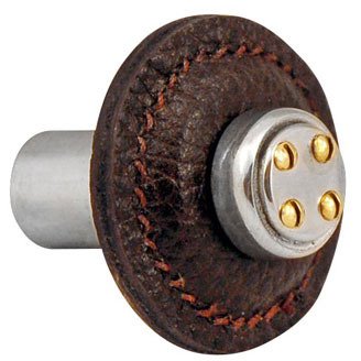 Vicenza Hardware 1 1/4" Round Nail Head Knob with Leather Insert in Two Tone with Brown Leather Insert