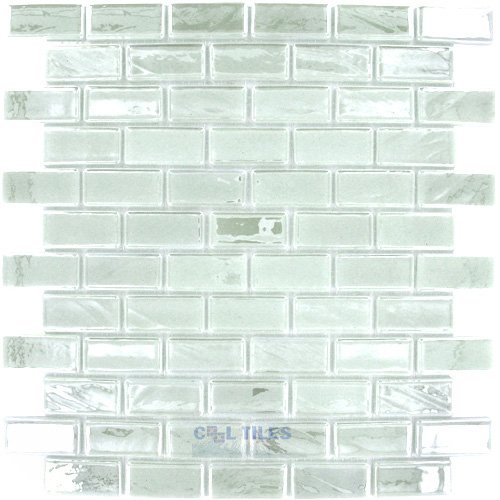 Vidrepur 1" x 2" Recycled Glass Tile on 12 1/2" x 12 1/2" Mesh Backed Sheet in Snow White Iridescent