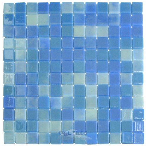 Vidrepur 1" x 1" Recycled Glass Tile on 12 3/8" x 12 3/8" Meshed Backed Sheet in Blue Lagoon