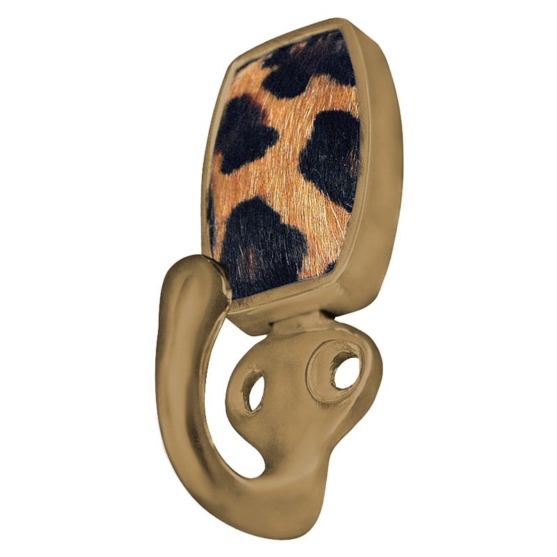 Vicenza Hardware Single Hook with Insert in Antique Brass with Jaguar Fur Insert