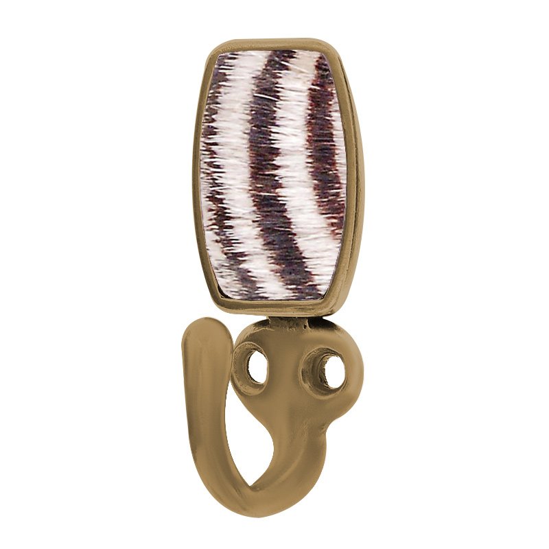 Vicenza Hardware Single Hook with Insert in Antique Brass with Zebra Fur Insert