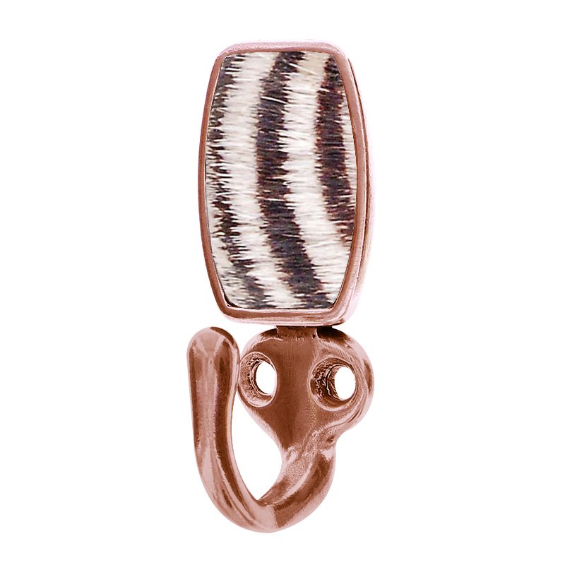 Vicenza Hardware Single Hook with Insert in Antique Copper with Zebra Fur Insert