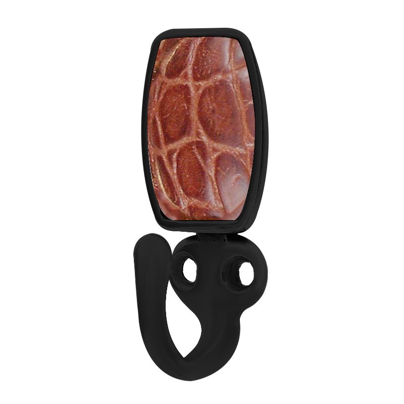 Vicenza Hardware Single Hook with Insert in Oil Rubbed Bronze with Pebble Leather Insert