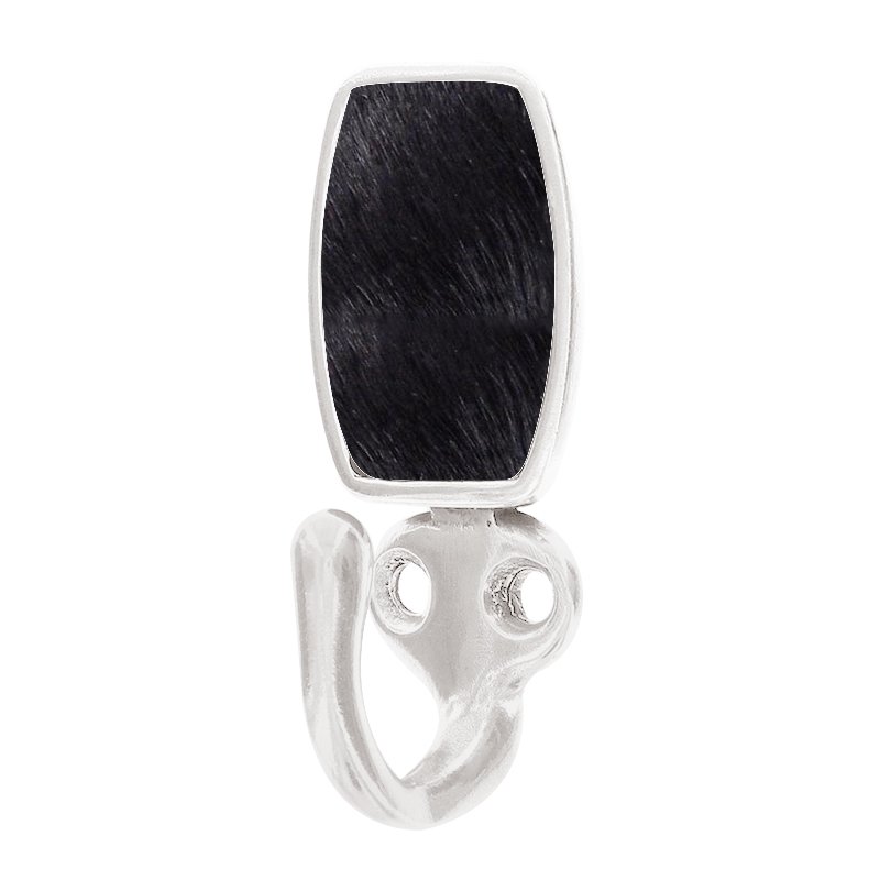 Vicenza Hardware Single Hook with Insert in Polished Silver with Black Fur Insert
