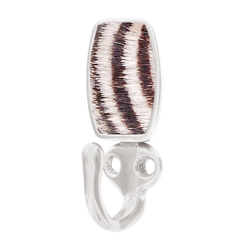 Vicenza Hardware Single Hook with Insert in Polished Silver with Zebra Fur Insert