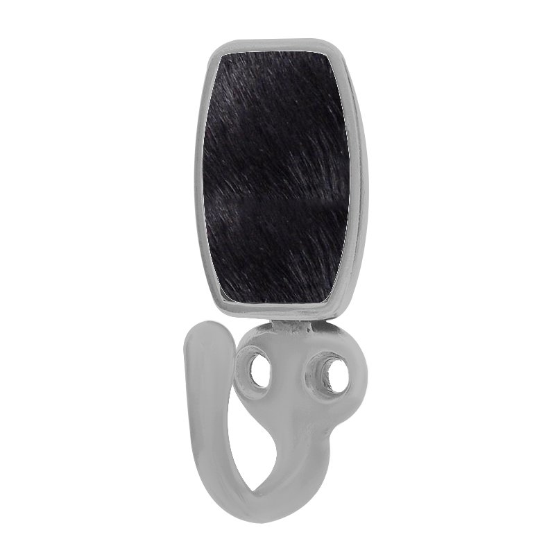 Vicenza Hardware Single Hook with Insert in Satin Nickel with Black Fur Insert