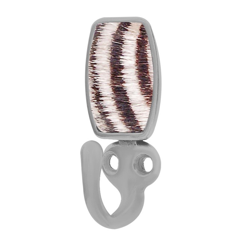 Vicenza Hardware Single Hook with Insert in Satin Nickel with Zebra Fur Insert