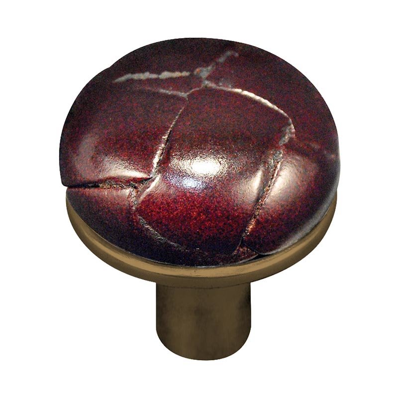 Vicenza Hardware 1 1/8" Button Knob with Leather Insert in Antique Brass with Cordovan Leather Insert