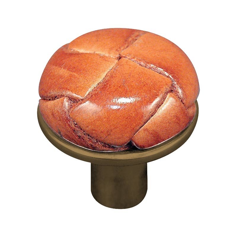 Vicenza Hardware 1 1/8" Button Knob with Leather Insert in Antique Brass with Saddle Leather Insert