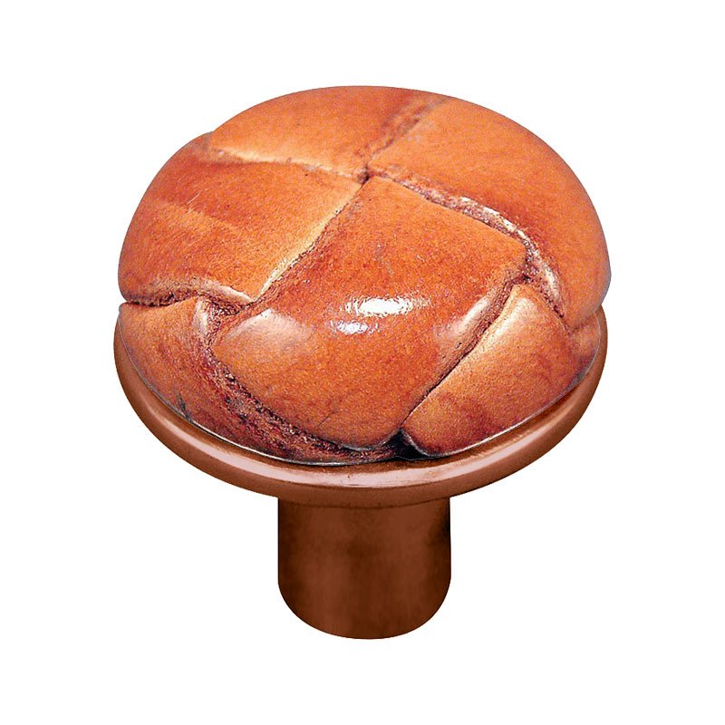 Vicenza Hardware 1 1/8" Button Knob with Leather Insert in Antique Copper with Saddle Leather Insert