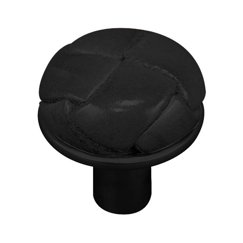 Vicenza Hardware 1 1/8" Button Knob with Leather Insert in Oil Rubbed Bronze with Black Leather Insert