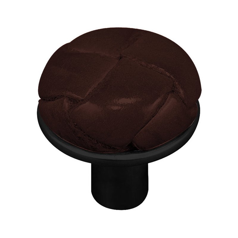 Vicenza Hardware 1 1/8" Button Knob with Leather Insert in Oil Rubbed Bronze with Brown Leather Insert