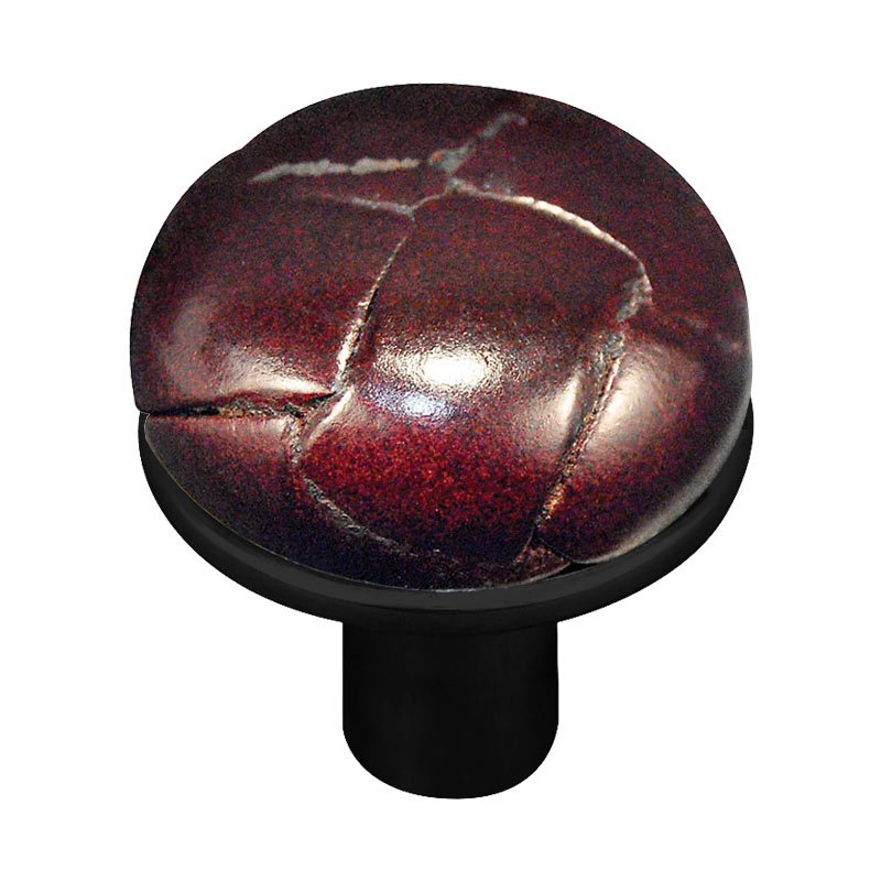 Vicenza Hardware 1 1/8" Button Knob with Leather Insert in Oil Rubbed Bronze with Cordovan Leather Insert